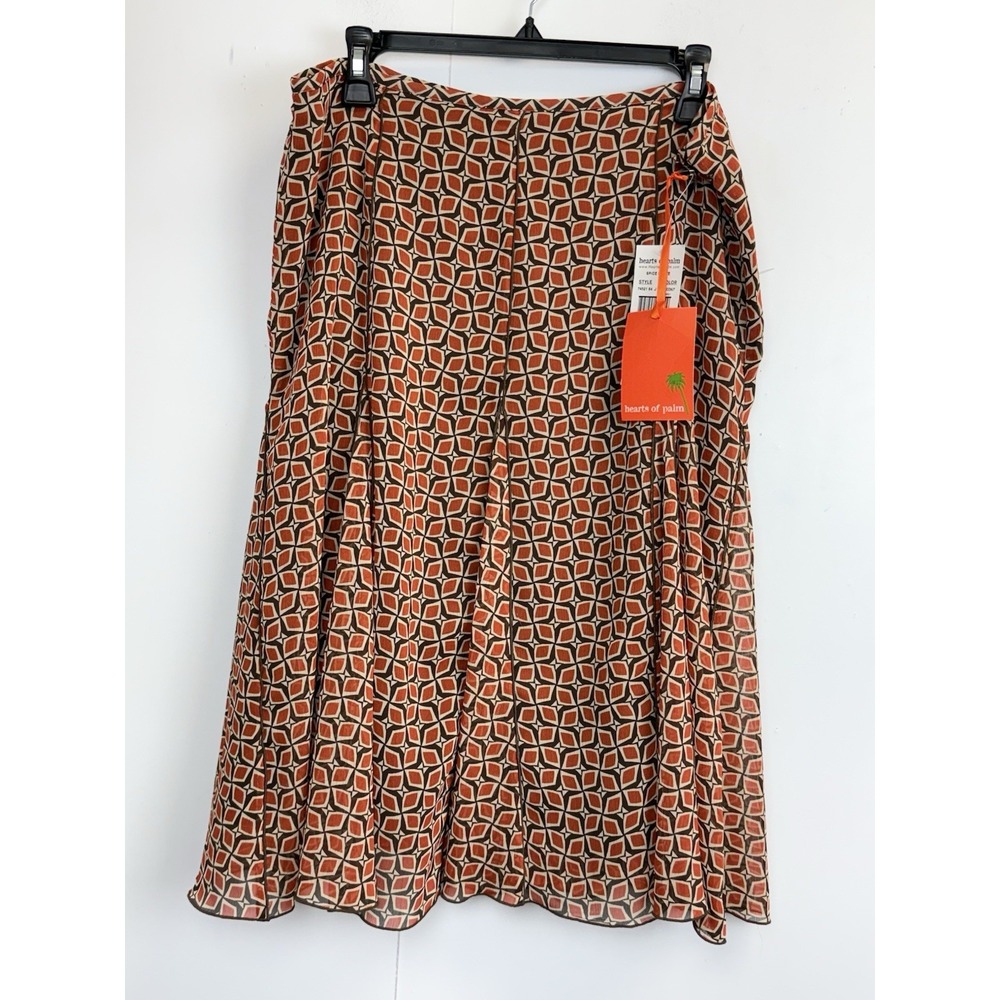 Hearts of Palm Women's 12 Orange Brown Boho Skirt A-line Chiffon Lined 36" Waist